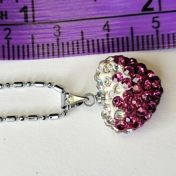 Purple Heart Shape Pendant with Swaroski elements On18K Silver Necklace - Picture 5 of 9